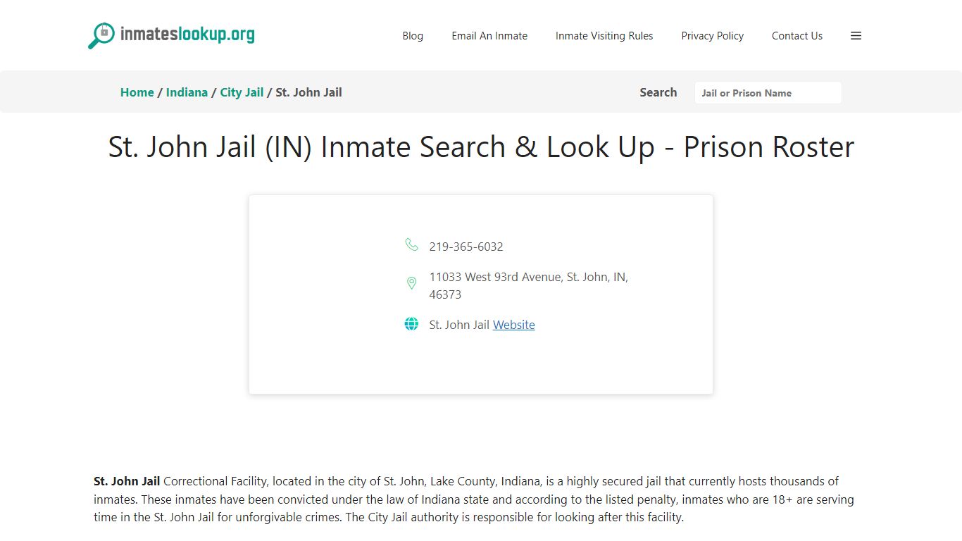 St. John Jail (IN) Inmate Search & Look Up - Prison Roster