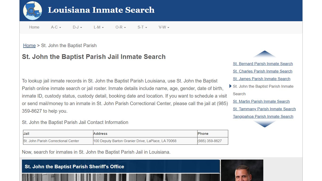 St. John the Baptist Parish Jail Inmate Search