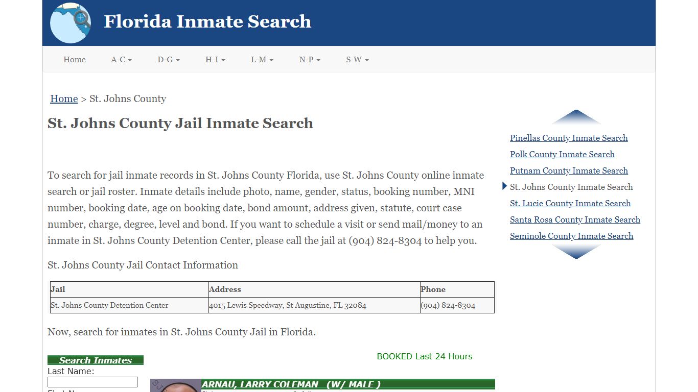 St. Johns County Jail Inmate Search